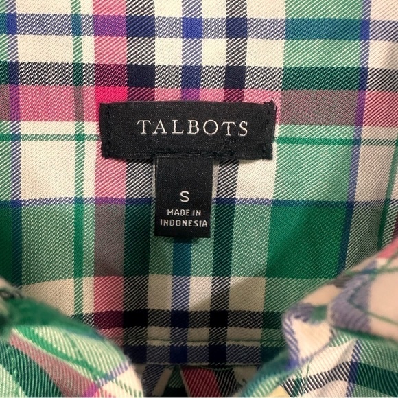 Talbots women’s green pink whit summer spring plaid button down front career - Picture 6 of 6